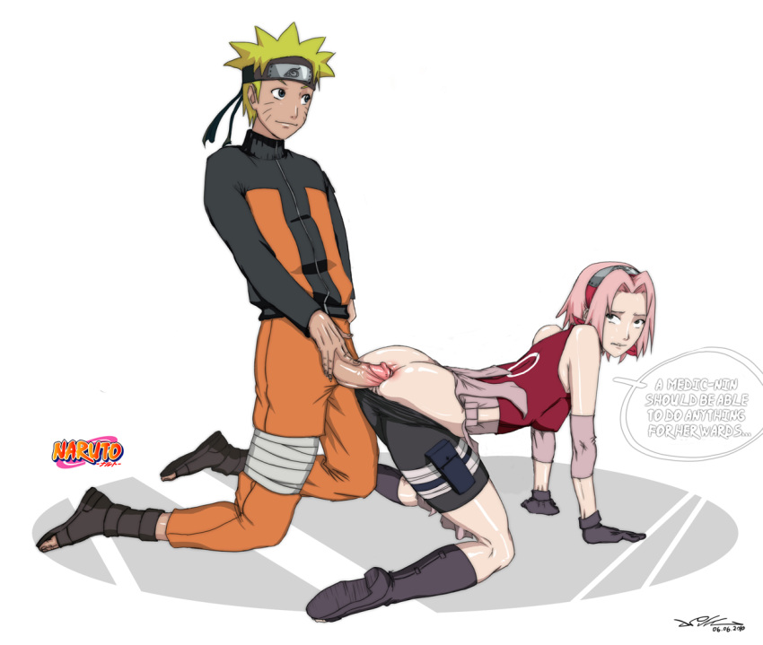 all_fours boots doggy_style female forced human imminent_penetration knee_boots male naruto naruto_shippuden nik-german pink_hair sakura_haruno straight uzumaki_naruto