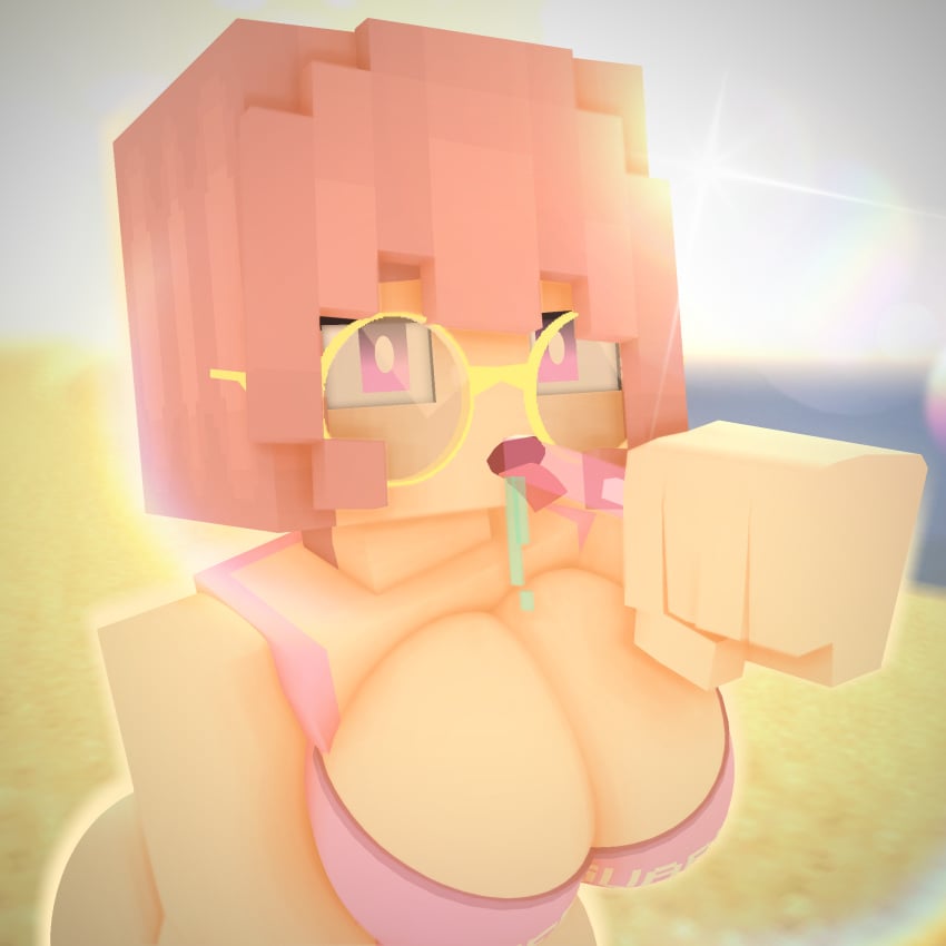 3d beach bikini breasts cuteskyler drool female ice_cream licking mine-imator minecraft popsicle solo solo_female