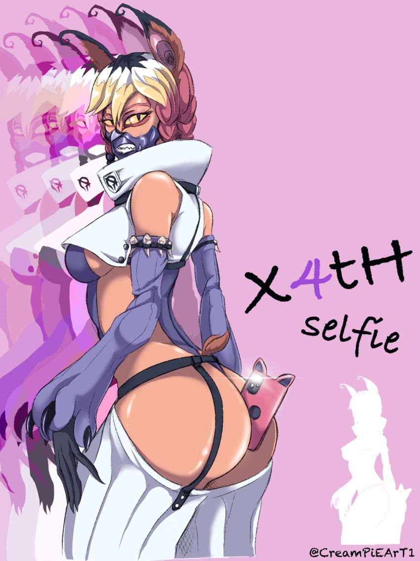 big_ass butt_focus cat_ears catgirl creampieart1 floppa floppy_ears kemono ninja original original_character phone selfie x4th