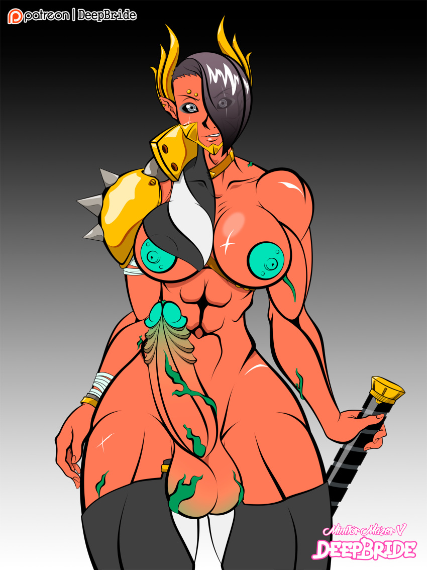 1futa areolae balls big_breasts big_muscles big_penis black_sclera blue_penis breasts erection futa_only futanari hard_love_darkest_desire humanoid humanoid_penis milf mmv-deepbride mostly_nude muscles nipples penis queen red_skin solo solo_futa standing thighhighs veiny_penis wide_hips