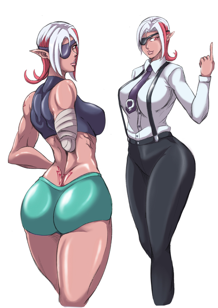 big_ass big_breasts creampieart1 eye_patch muscular muscular_female office_lady original original_character sports_uniform tattoo white_hair xsix