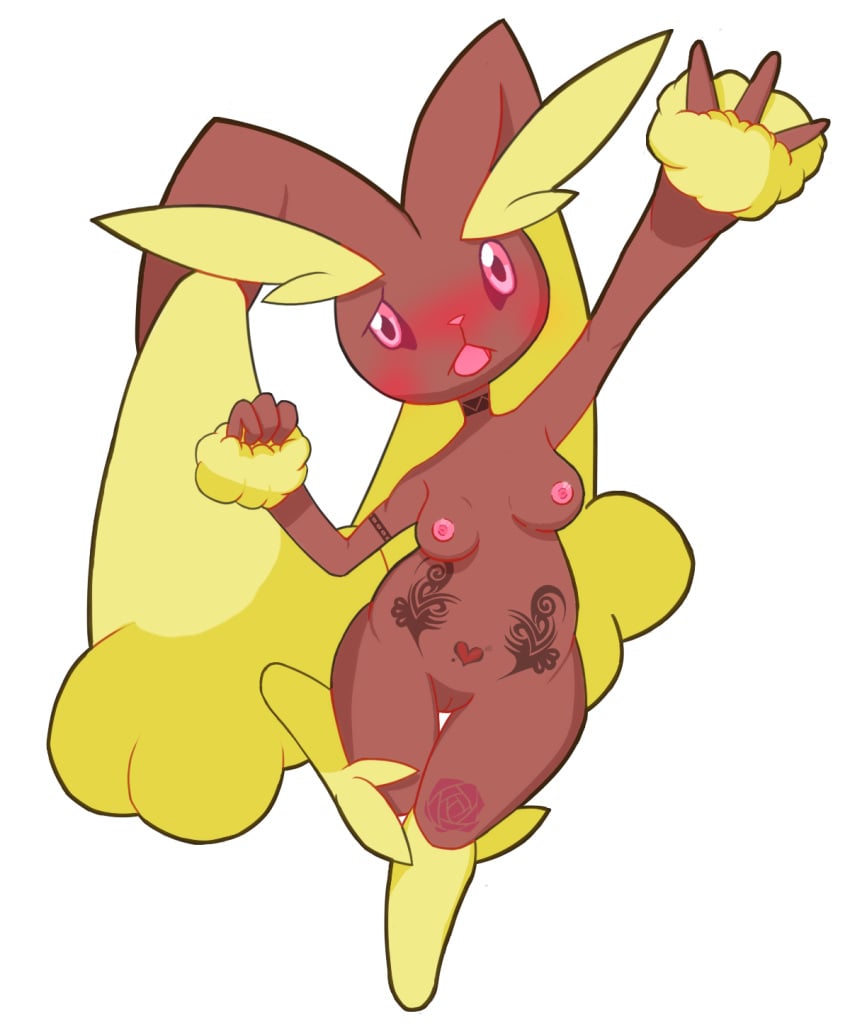 anthro areola arm_tattoo breasts brown_body female game_(disambiguation) genitals hi_res labbit lopunny mammal marth_wait nintendo nipples pink_areola pink_nipples pokémon_(species) pokemon pokemon_(species) pussy simple_background solo tattoo video_games