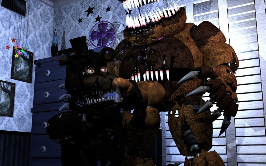 3d duo five_nights_at_freddy's five_nights_at_freddy's_4 fnafeurnsfw handjob hi_res male male/male mammal nightmare_fredbear nightmare_fredbear_(fnaf) nightmare_freddy penile scottgames sex ursid video_games