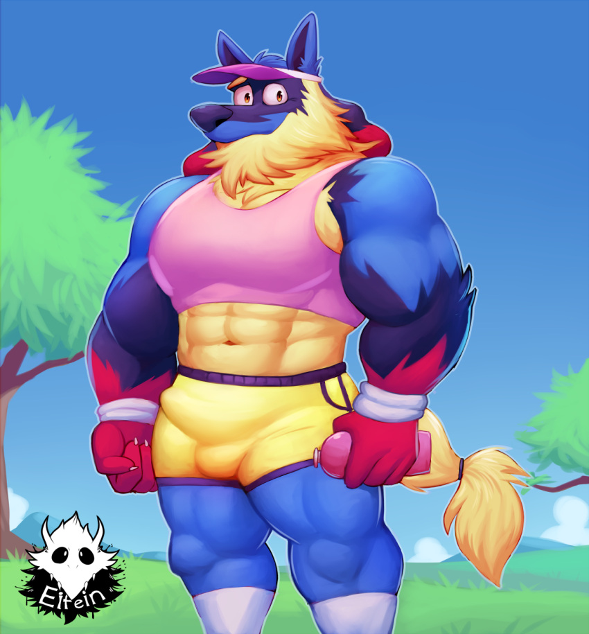 abs accessory anthro anthro_only ass balls barazoku beard big_muscles blue_body blue_fur bottle bottomwear bulge claws clothing crop_top dan_(elfein) detailed_background elfein facial_hair fluffy fluffy_tail footwear fur furgonomics genital_outline genitals hat headgear headwear hi_res holding_bottle holding_object looking_at_viewer lucario male male_only mature_anthro mature_male mega_evolution multicolored_body multicolored_fur muscular muscular_anthro muscular_male navel nintendo penis_outline pink_clothing pokemon pokemon_(species) prick_ears red_body red_fur shirt shorts socks solo tail_accessory tailband tight_clothing topwear video_games visor_cap wristband yellow_body yellow_clothing yellow_fur