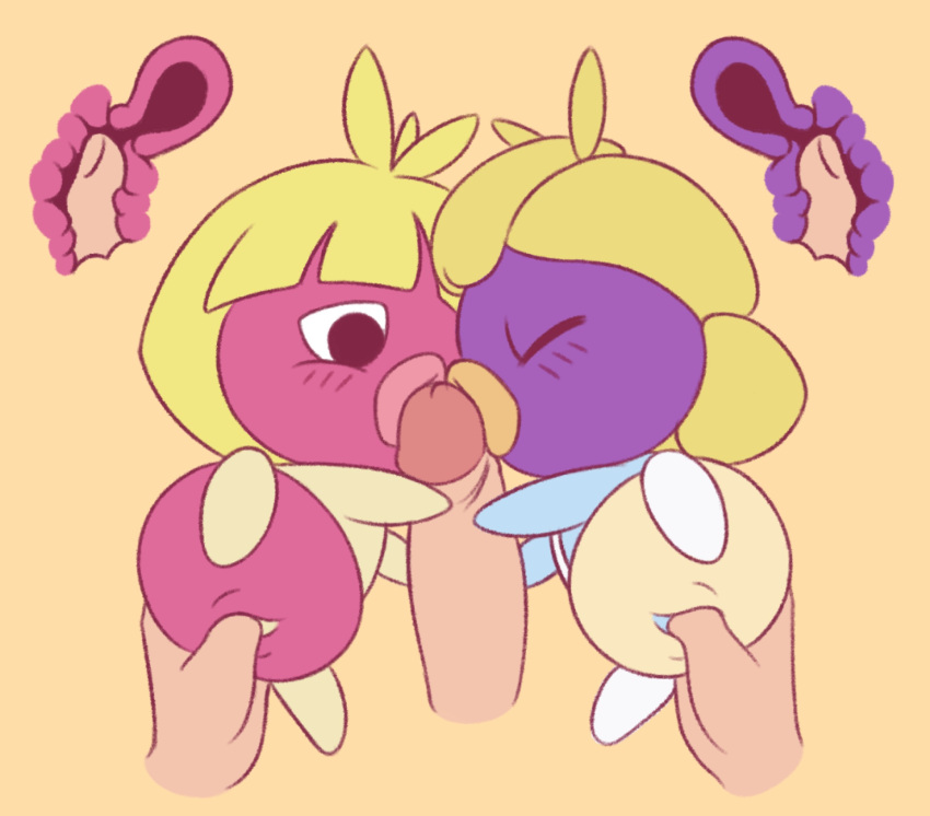 anthro big_lips blonde_hair blush clitoral_hood clitoris closed_eyes cross_section deep_penetration double_penetration fingering holding holding_penis insertion kiss kissing lips nintendo_ds_family original_character penetration penis pink_skin pokemon pokemon_focus purple_skin pussy regional_form_(pokémon) shy_ayu smaller_female smoochum vaginal_penetration x-ray