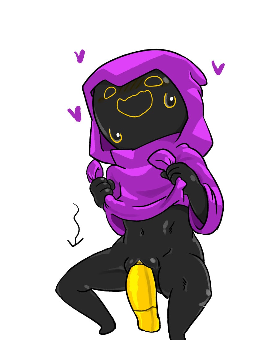 black_skin bullet_kin ddguy dildo enter_the_gungeon female heart motion_lines naked_cloak penetration penis purple_robe robe squatting sweating the_cultist_(enter_the_gungeon) vaginal_penetration wavy_mouth white_background yellow_face