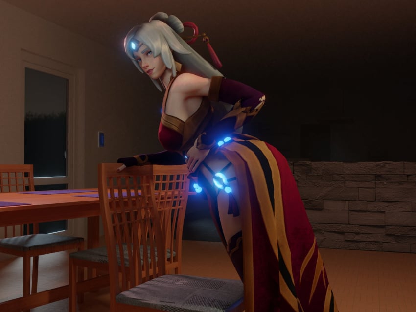 3d blue_eyes clothed lian_(paladins) looking_at_viewer paladins solo white_hair