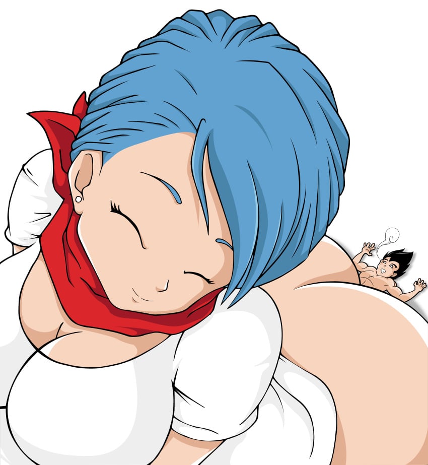 ass_on_face big_ass big_breasts black_hair blue_hair bulma_briefs butt_crush cleavage dragon_ball dragon_ball_super facesitting female giantess huge_breasts large_breasts male mousticus shounen_jump size_difference tiny_male vegeta