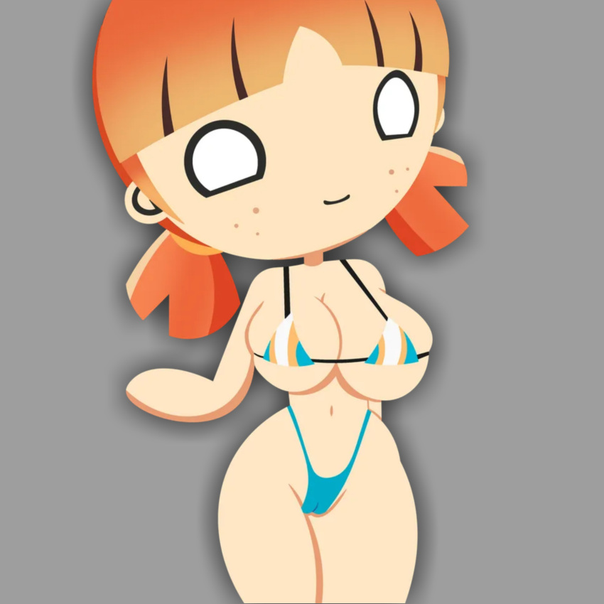 big_breasts bikini legs_together orange_hair radio_gosha smile white_eyes