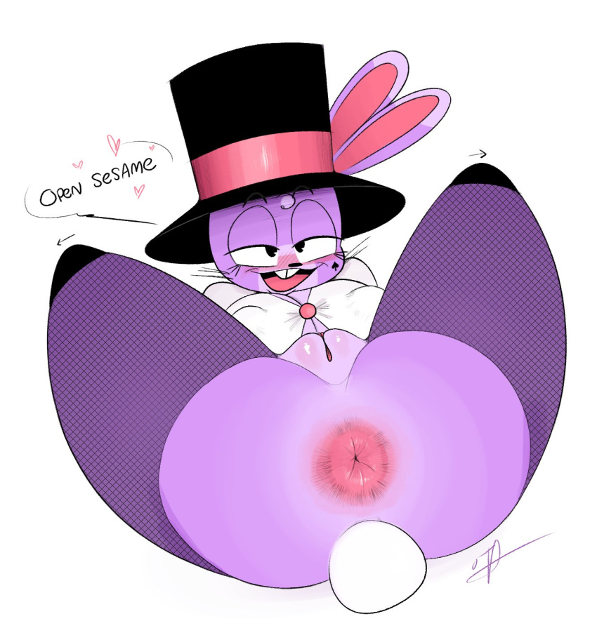 ♠️ anthro anus bedroom_eyes beth_(ota) bottomless breasts buckteeth clothed clothing dress_shirt english_text female fishnet fishnet_legwear fur furry furry_only genitals hat headgear headwear heart hi_res lagomorph legwear leporid magician_bunny mammal narrowed_eyes nipple_outline open_mouth ota_(artist) presenting presenting_anus presenting_pussy puckered_anus pussy queen_of_spades rabbit seductive shirt solo spread_legs spreading tail teeth text top_hat topwear