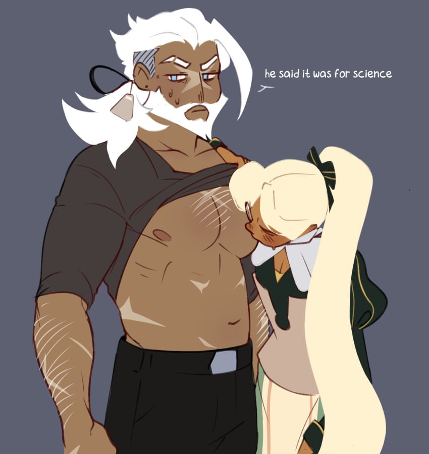 2boys artist_request bent_over blonde_hair cookie_run dark-skinned_femboy dark-skinned_male dark_skin dialogue eclair_cookie english_text femboy gay girly long_hair male male_only mature_male muscular_male ponytail shirt_lift simple_background sucking_nipples tagme_(artist) tea_knight_cookie text trap white_hair yaoi