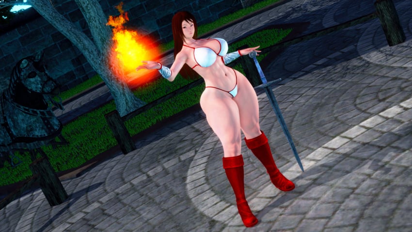 1girls 3d abs alternate_breast_size amazon big_ass big_breasts bikini bikini_armor brown_hair faubek female fire fit fit_female g-string golden_axe honey_select huge_ass huge_breasts long_boots long_hair magic plump posing sega solo solo_female sword tagme tyris_flare warrior weapon wide_hips