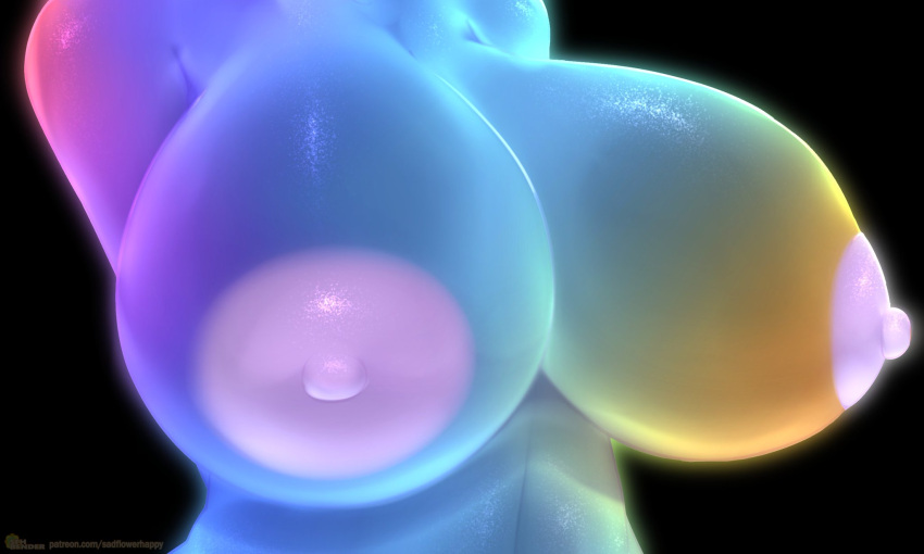 2022 :3 anthro areolae big_breasts black_background breast_focus breasts cute hi_res highres nipples nude nude_female original original_character presenting presenting_breasts rainbow rainbow_(sadflowerhappy) rainbow_breasts rainbow_cat rainbow_fur sadflowerhappy sfhrender simple_background