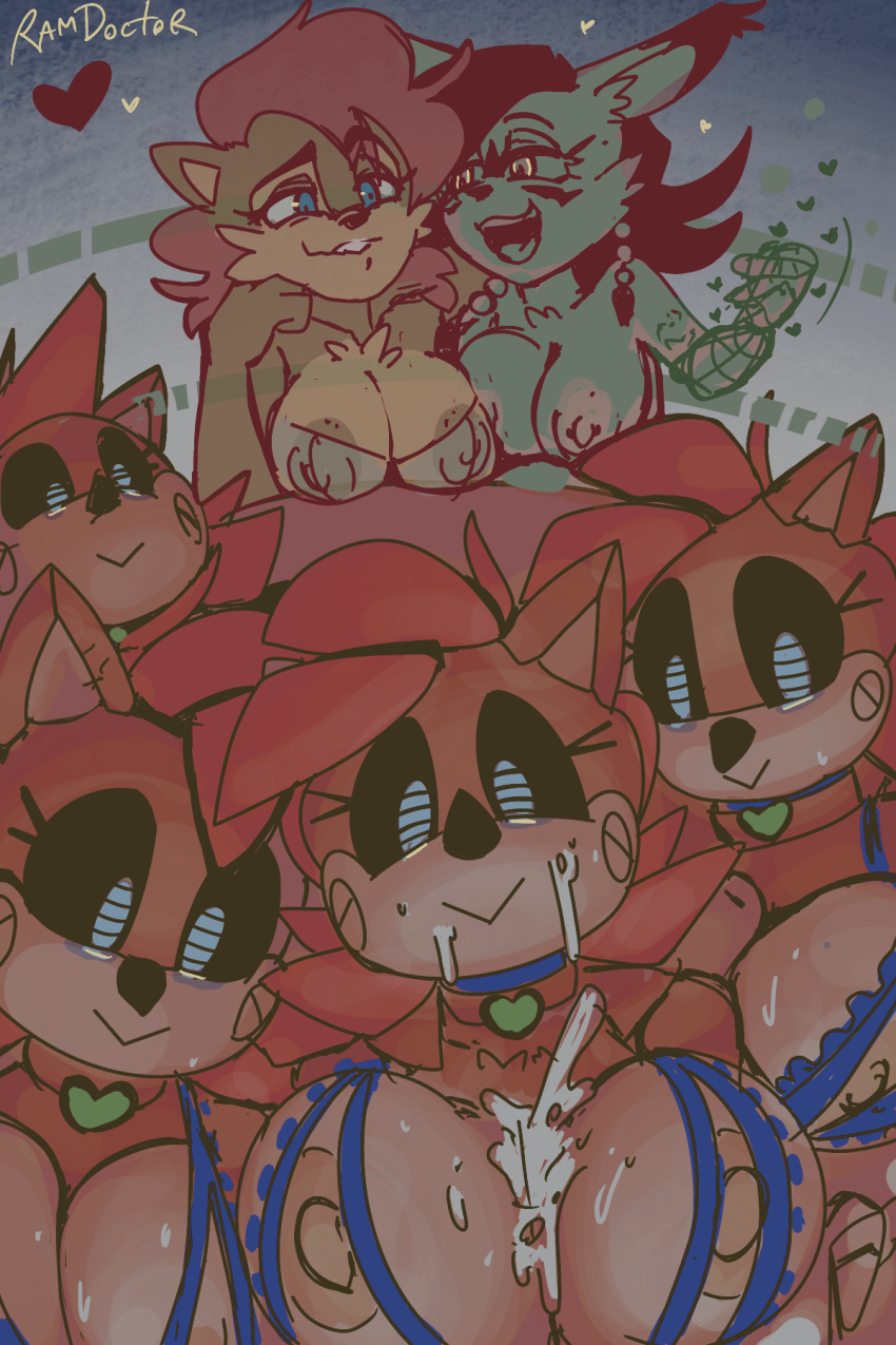 anthro archie_comics big_breasts breast_play breasts chipmunk cleavage clothed clothing felid feline female ground_squirrel group hi_res lingerie lynx male male/female mammal mecha_sally nicole_the_lynx nipples paizuri ramdoctor rodent sally_acorn sciurid sega sex sonic_(series) sonic_the_hedgehog_(archie) sonic_the_hedgehog_(comics)