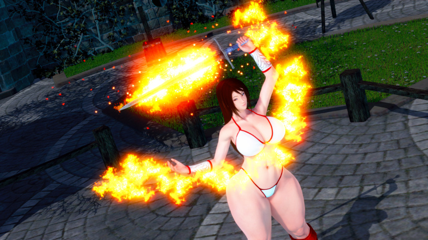 1girls 3d abs alternate_breast_size amazon big_ass big_breasts bikini bikini_armor brown_hair faubek female fire fit fit_female g-string golden_axe honey_select huge_ass huge_breasts long_boots long_hair magic plump posing sega solo solo_female sword tagme tyris_flare warrior weapon wide_hips