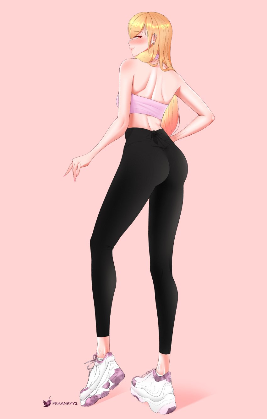 ass black_pants blonde_hair blush bra butt clothing dat_ass footwear fraankyy fringe gyaru hand_on_hip high_resolution kitagawa_marin lips looking_at_viewer looking_back pants petite pink_eyes red_hair shoes sidelocks skin_tight skinny smile sneakers sono_bisque_doll_wa_koi_wo_suru sports_bra sportswear standing tall thick_thighs thighs tight tight_clothes tight_fit two_tone_hair underwear very_high_resolution white_shoes yoga_pants