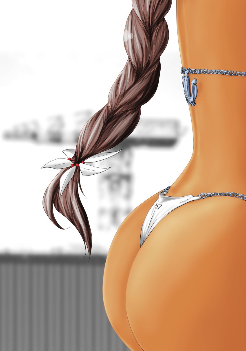 1girls ass ass_focus azur_lane back big_ass big_butt braid braided_hair brown_hair butt dat_ass fat_ass female female_only kilroylw large_ass long_hair solo solo_female south_dakota_(azur_lane) thick thick_ass thong voluptuous