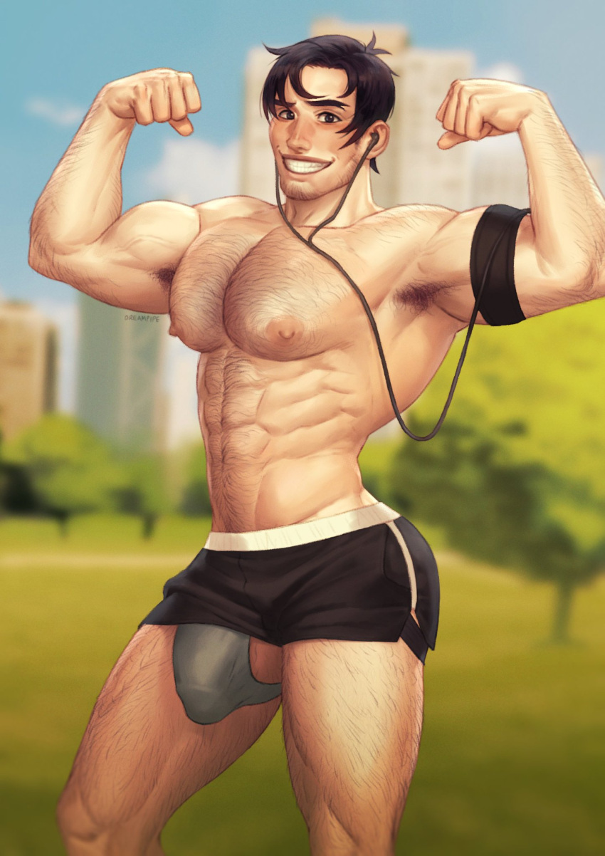 1boy 5_fingers abs areola areolae armpit_hair artist_name background balls balls_peek bara beowulf_(skullgirls) big_balls big_pecs big_penis black_gym_shorts black_hair black_shorts blurred_background blurry_background body_hair bulge busty busty_boy chest_hair dreampipe erect_nipples erection erection_pushing_jockstrap erection_pushing_underwear erection_under_clothing erection_under_shorts fingers flashing flexing flexing_arms flexing_both_biceps flexing_muscles gay green_jockstrap green_underwear gym_shorts hairy hairy_abs hairy_armpits hairy_arms hairy_chest hairy_male hairy_shoulders hairy_stomach hairy_thighs headphones huge_bulge huge_cock huge_pecs huge_penis human human_only in_public jockstrap kiashigetsnasty light-skinned_male light_skin looking_at_viewer male male_chest male_only manboobs moobs muscles muscular muscular_male nipples outdoors outside pecs pectorals penis penis_in_underwear penis_outline pose posing public semi-erect shirtless shorts six_pack skullgirls smile smiling smiling_at_viewer solo solo_male standing topless underwear veiny_muscles