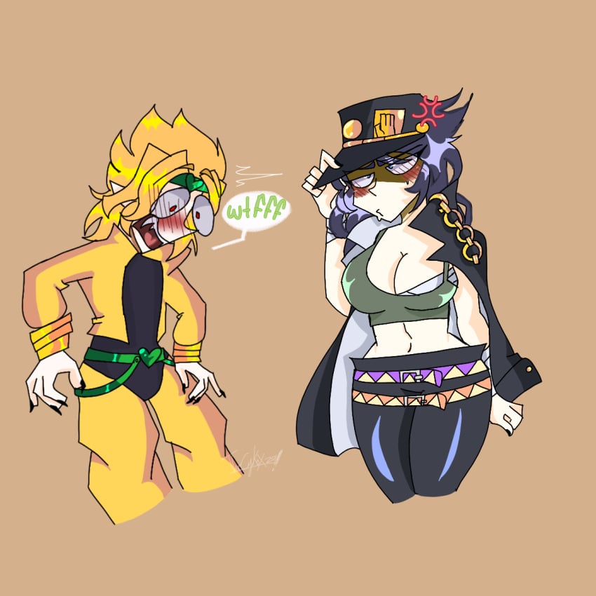 big_breasts cyrox dialog dio_brando drawing female female_jotaro jojo's_bizarre_adventure jotaro_kujo nightmare_husbando rule_63 stardust_crusaders text