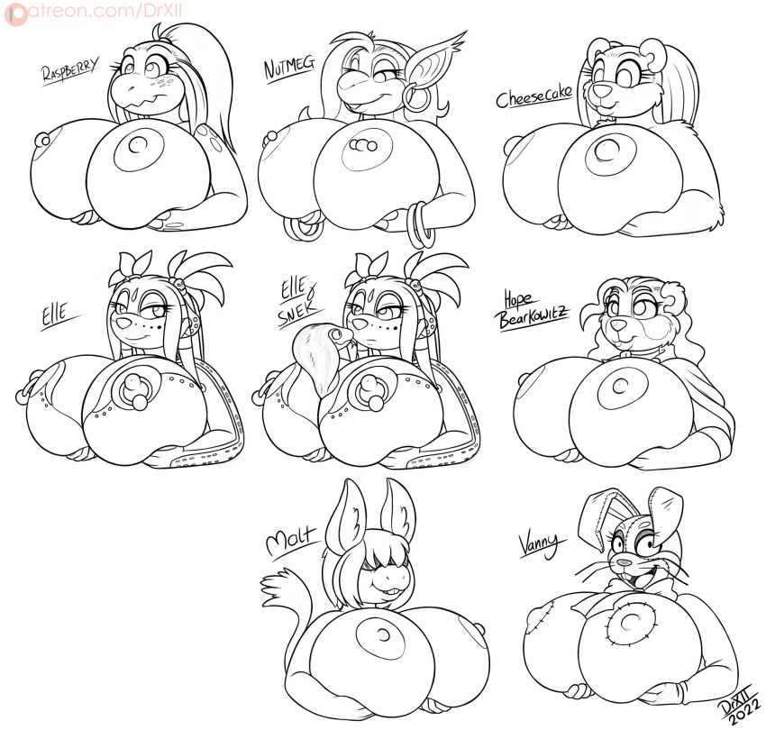 ailurid anthro asinus big_breasts bow_tie breasts buckteeth clothing digital_media_(artwork) donkey drxii ear_piercing elleseve equid equine female five_nights_at_freddy's five_nights_at_freddy's:_security_breach fur giant_panda hair handwear hi_res horse huge_breasts hybrid kobold kobold_quest lagomorph leporid mammal mule nipple_piercing nipples non-mammal_breasts nude nutmeg_kobold open_mouth patreon piercing rabbit raspberry_kobold red_panda reptile scalie scottgames simple_background smile solo teeth ursid vanny_(fnaf) video_games white_background