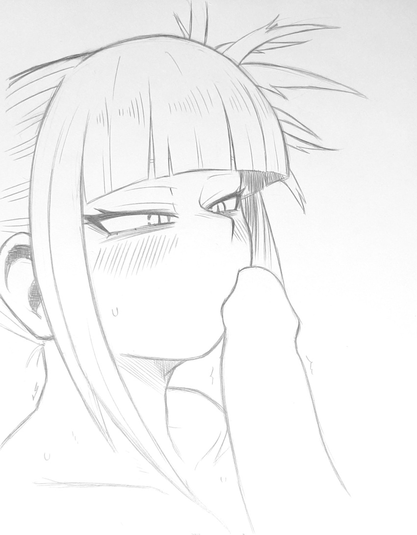 1girls 23condex black_and_white blush fellatio female female_focus female_only hairbun himiko_toga james_ls my_hero_academia oral penis slit_pupils sucking