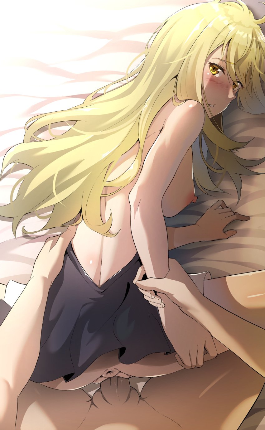 aiz_wallenstein blonde_hair blush breasts dungeon_ni_deai_wo_motomeru_no_wa_machigatteiru_darou_ka golden_eyes pussy sex uncensored vaginal_penetration zuharu