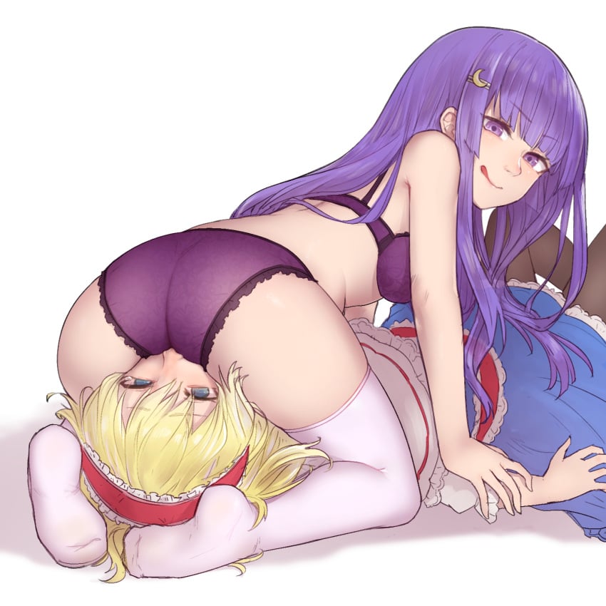 13o 2girls alice_margatroid ass_on_face blonde_hair facesitting fart_fetish farting_in_face female female_only multiple_girls patchouli_knowledge touhou yuri