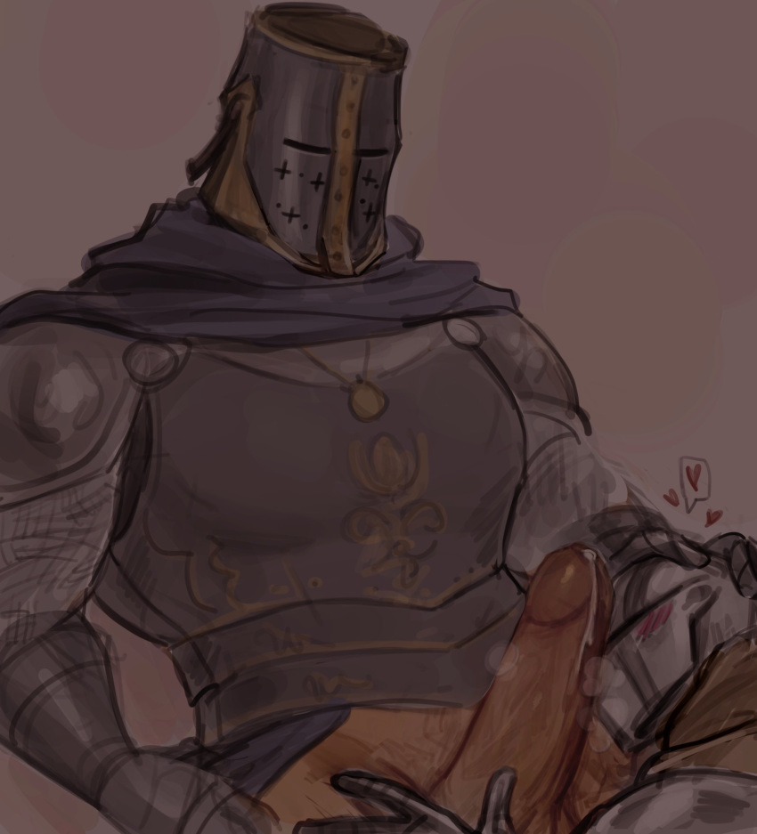 2boys armor ashen_one big_penis breath cathedral_knight cock_worship dark_souls dark_souls_3 erection fromsoftware gay hand_on_another's_head helmet imlooking knight male male_only masked masked_male muscular muscular_male necklace penis penis_out precum precum_drip scars uncensored yaoi