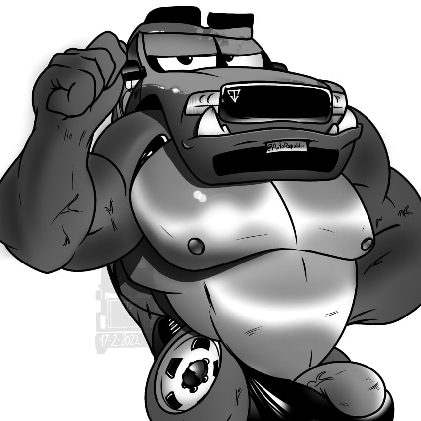 anthro autorepublic car erection ford genitals hi_res humanoid light_truck living_car living_machine male monster musclegut muscular nipples penis pickup_truck solo truck_(vehicle) vehicle