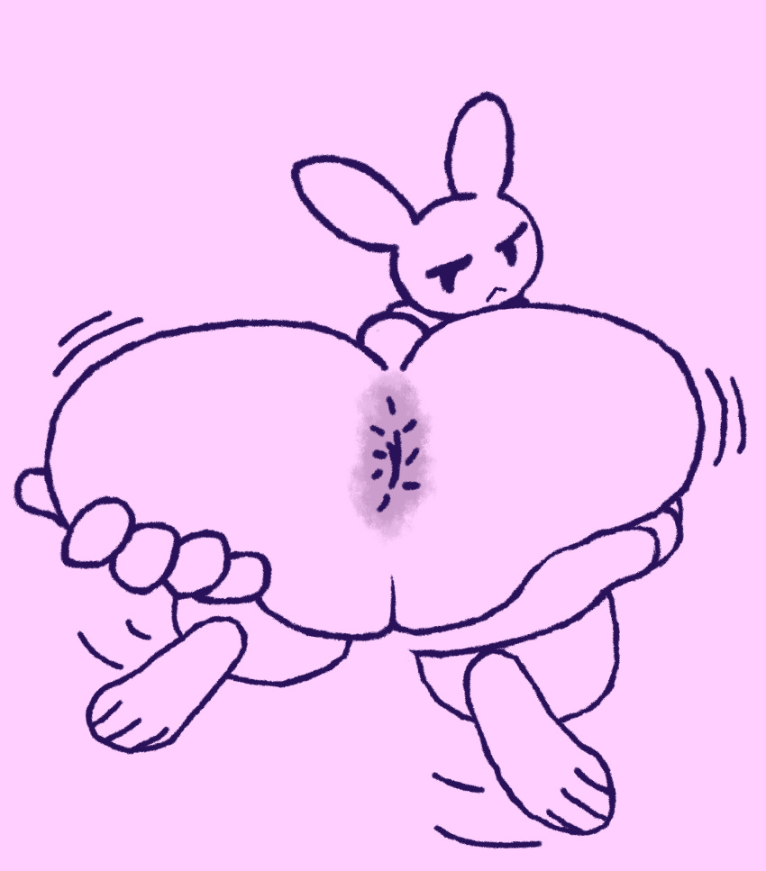 ambiguous/ambiguous ambiguous_gender anus ass big_butt diamondtears disappointed duo feral hi_res holding_(disambiguation) huge_butt lagomorph leporid looking_at_viewer looking_back mammal motion_lines rabbit spread_butt spreading squish thick_thighs