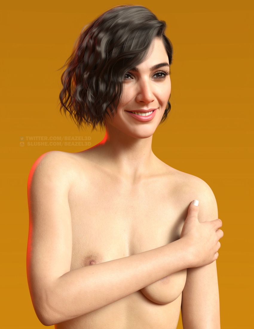 1girls 3d artist_website beazel3d covering_breasts earrings female female_only medium_breasts nude nude_female original original_character short_hair slushe_(website) smile sofia_(beazel3d) solid_color_background solo solo_female standing watermark