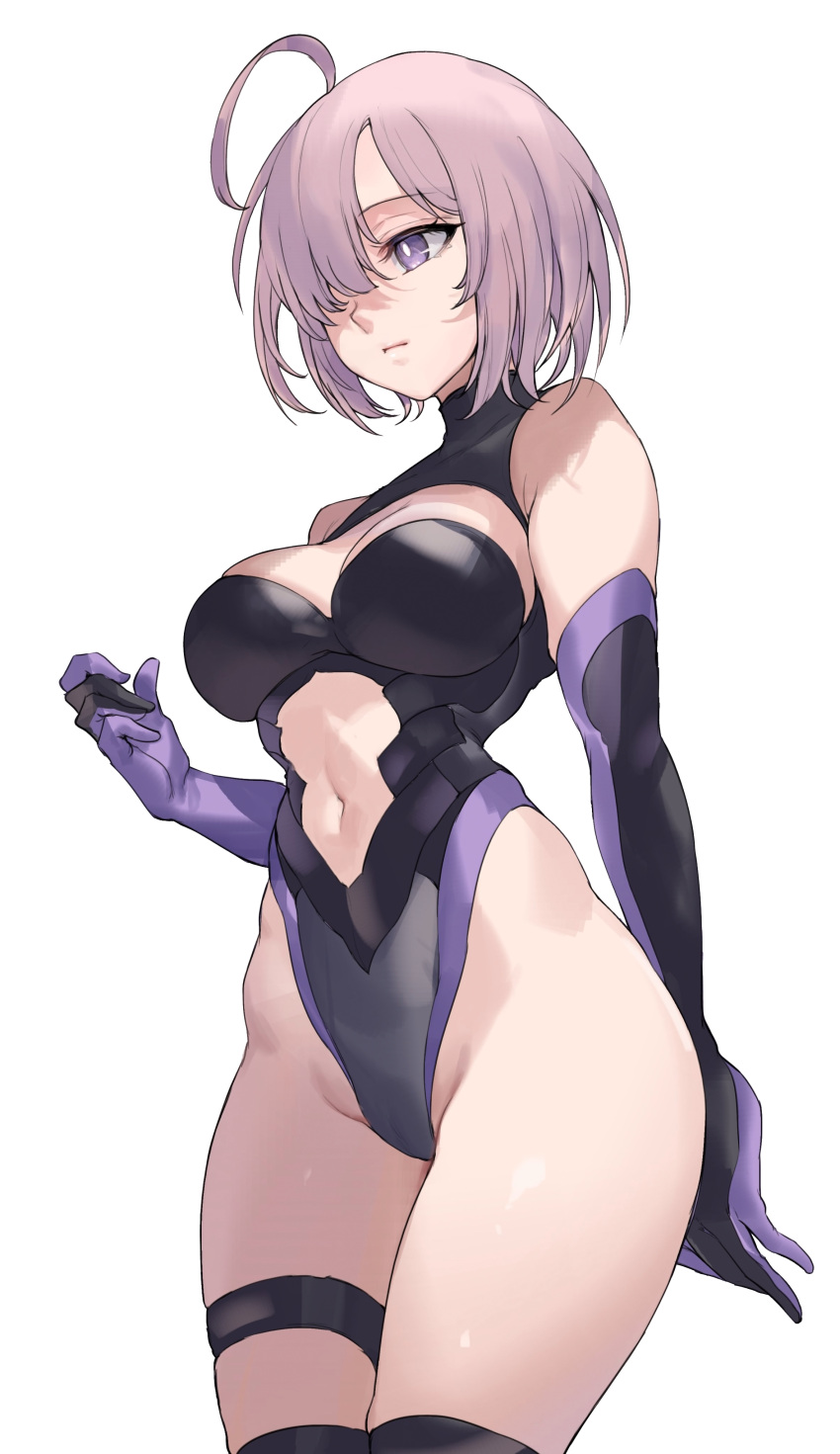 1girls breasts cleavage cleavage_cutout fate/grand_order fate_(series) hair_over_one_eye highres light-skinned_female light_skin mash_kyrielight purple_eyes purple_hair short_hair skin_tight transparent_background zerocat