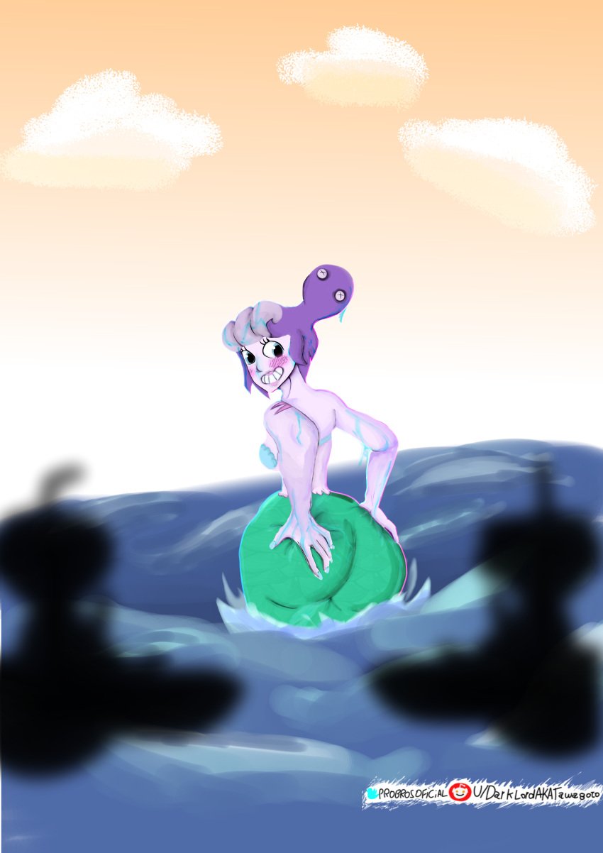 ass ass_focus ass_grab ass_up big_ass big_breasts big_butt bikini_top bikini_top_only butt_grab cala_maria cuphead cuphead_(game) female female_focus femdom looking_at_viewer mermaid mugman oil_painting purple_hair reddit_username shell shell_bikini silhouette smile smiling smiling_at_viewer smirk smirking smirking_at_viewer tawagoto_(probros) viewer_perspective