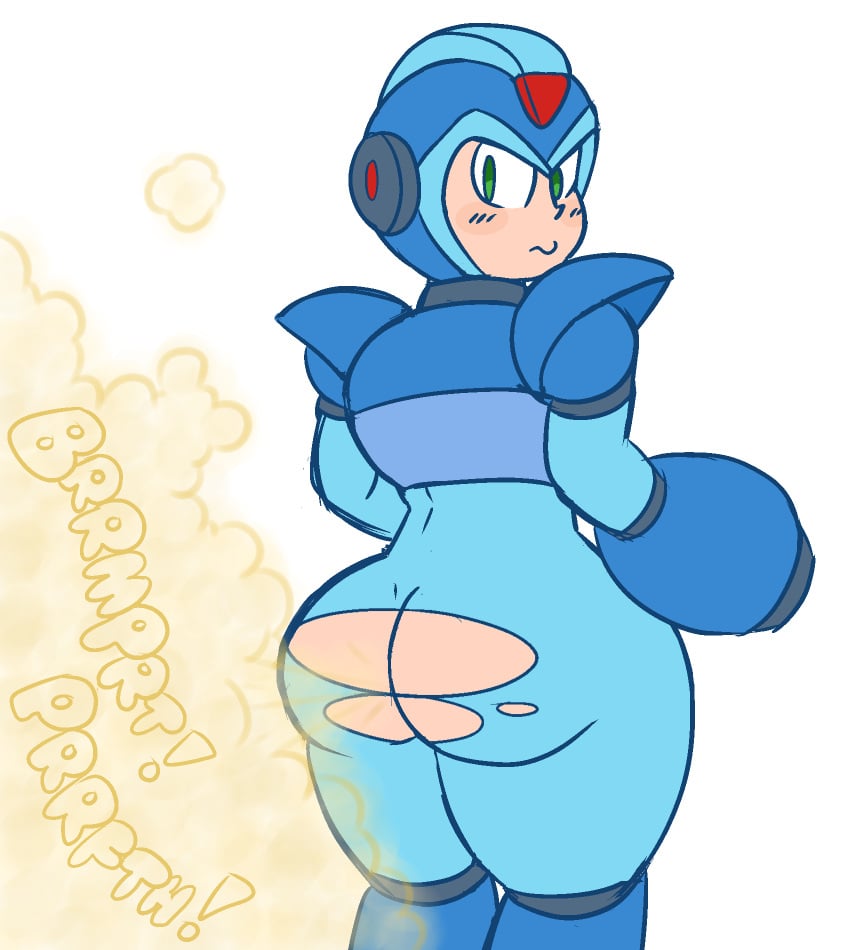 1boy ass big_ass big_butt blush butt capcom drawful-s fart fart_cloud fart_fetish farting fat_ass fat_butt green_eyes huge_ass huge_butt looking_back male male_only mega_man mega_man_x ripped_pants robot simple_background solo text thick_ass thick_butt white_background x_(mega_man)