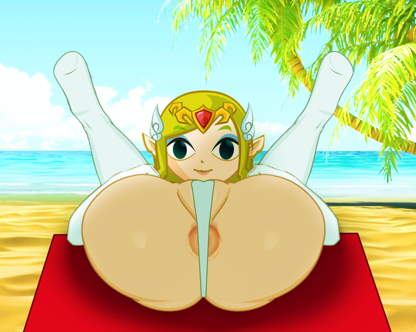 anus ass beach bikini blue_eyes clothing eyeshadow female female_only female_solo gloves minish_cap nintendo princess_zelda puckered_anus pussy solo spirit_tracks swimsuit tagme the_legend_of_zelda the_wind_waker third-party_edit toon_zelda tropical uncensored white_bikini white_swimsuit wind_waker