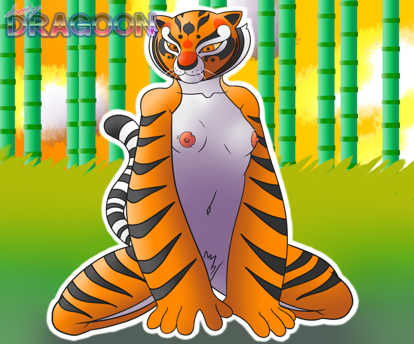 1girls 2d anthro athletic athletic_female bamboo black_fur female female_focus female_only furry furry_only hourglass_figure kung_fu_panda master_tigress muscular muscular_female orange_eyes orange_fur pose pubic_hair solo sooty_dragoon thighs tiger tigress white_fur yellow_eyes yellow_sclera