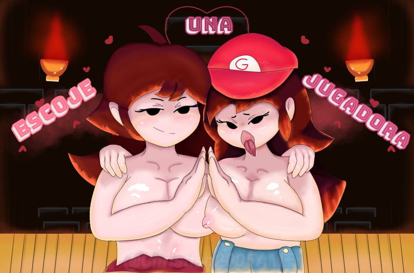 2girls christian2005am female friday_night_funkin girlfriend_(friday_night_funkin) mario_(cosplay) mario_(series) mario_girlfriend_(fnf) marios_madness multiple_girls self_upload spanish_text super_mario_world tagme text translation_request