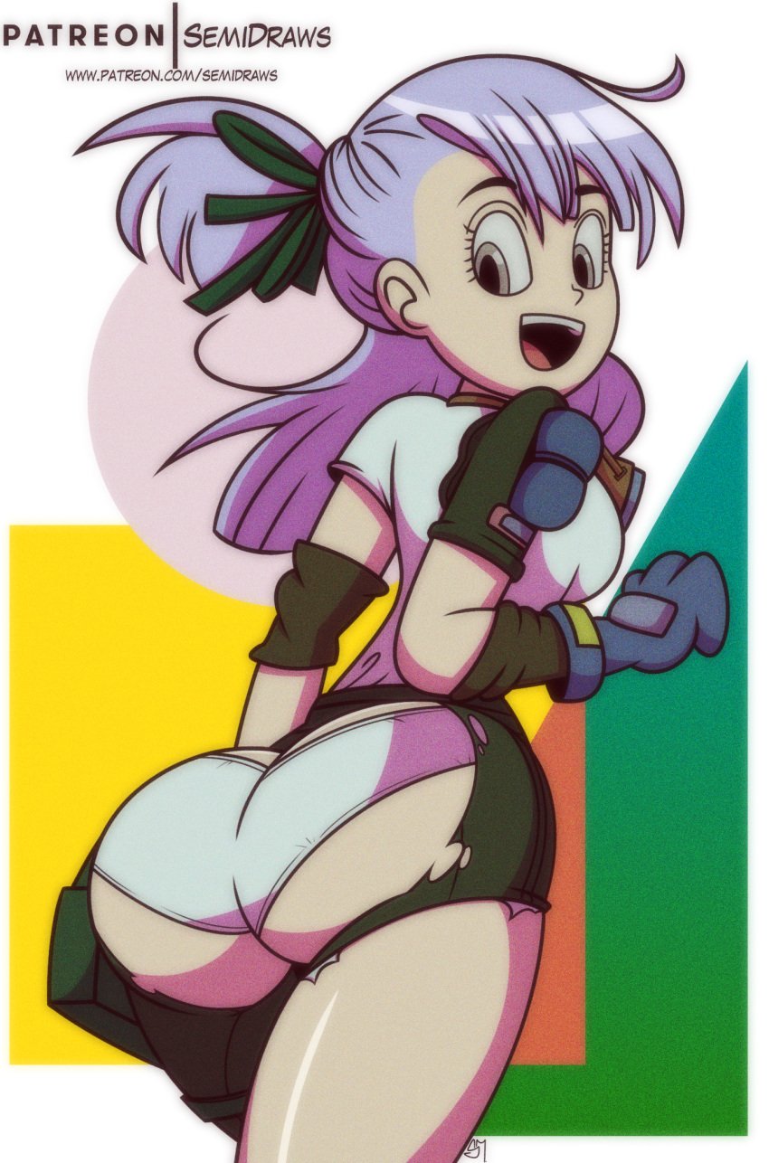 accidental_exposure ass ass_cleavage big_ass big_butt bubble_butt bulma_briefs butt_crack dragon_ball dragon_ball_(classic) panties ripped_clothing ripped_shorts semidraws shorts teenage_bulma teenager wardrobe_malfunction wild_rider_suit