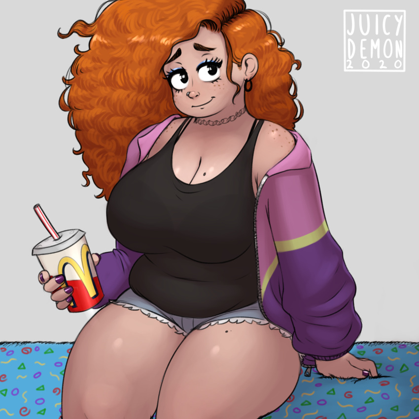 1girls big_breasts chubby curly_hair freckles ginger juicydemon orange_hair rachel_(juicydemon) solo