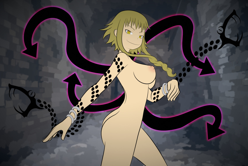 ass ass big_breasts big_breasts breasts breasts completely_naked completely_nude medusa_gorgon naked nude small_breasts small_butt soul_eater tattoo tattoos witch yellow_eyes yellow_hair