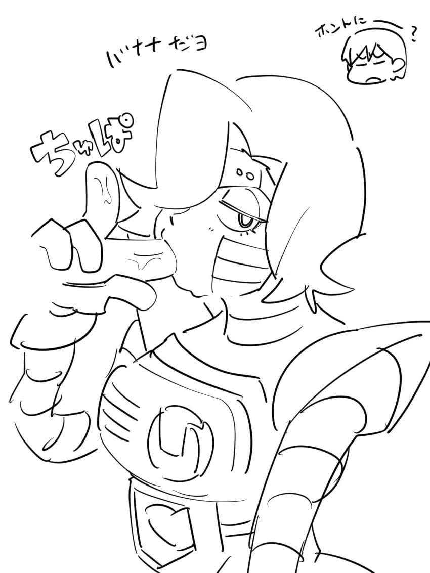 black_and_white blowjob confused confused_look doodle eyelashes eyes_half_closed fellatio frisk gay handjob handjob_while_sucking imomushi_(artist) japanese_text lashes mettaton mettaton_ex oral oral_sex robot robot_humanoid robotic_arm short_hair sketch uncolored undertale