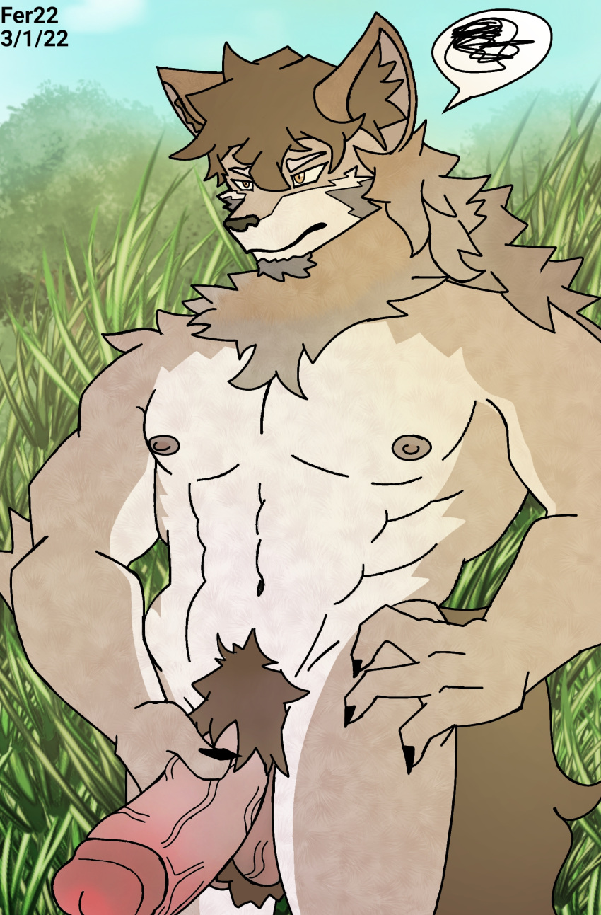 absurd_res anthro bara canid canine canis fer hi_res humanoid male mammal pubes solo solo_focus wolf