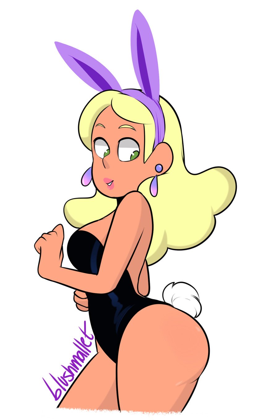 ass big_ass blonde_hair blushmallet bunny_ears bunny_girl bunny_tail bunnysuit cartoon_network clothed dat_ass earrings female_focus fluffy_tail green_eyes jay-ten_(steven_universe) lipstick long_hair looking_at_butt looking_back playboy_bunny steven_universe thick_thighs thighs