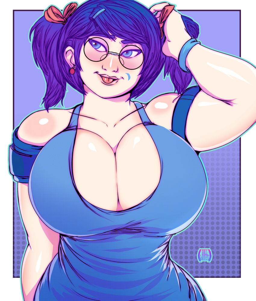 cleavage eichh-emmm elika_wizdom glasses holimount huge_breasts purple_hair