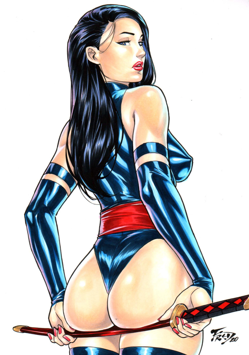 1girls 2020 ass betsy_braddock big_ass big_breasts breasts clothed_female comic_book_character dat_ass ed_benes_studio elizabeth_braddock female female_focus female_only fred_benes highres katana kwannon long_hair marvel marvel_comics mature mature_female mutant_(marvel) psylocke solo solo_female solo_focus straight_hair superheroine tagme x-men