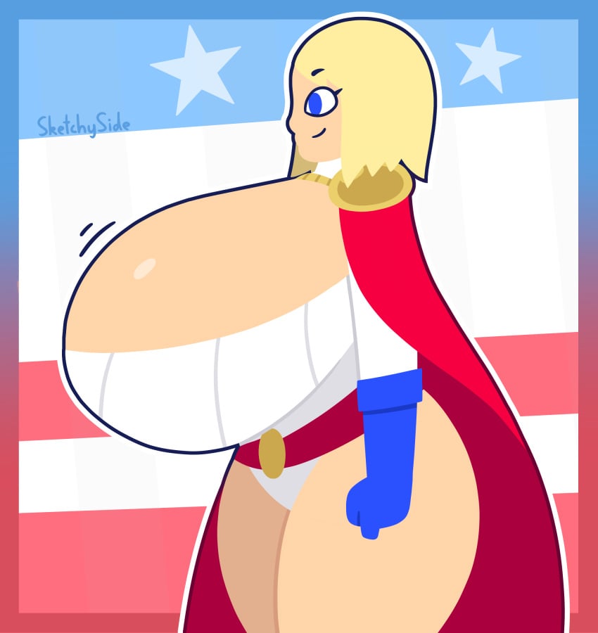 blonde_hair dc dc_comics hyper_breasts karen_starr power_girl superheroine thesketchyside