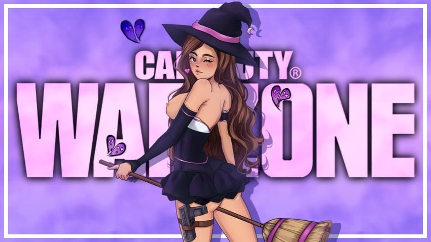 aches aches_gaming broom_riding broomstick e-girl exposed_breasts halloween_costume witch witch_costume witch_hat