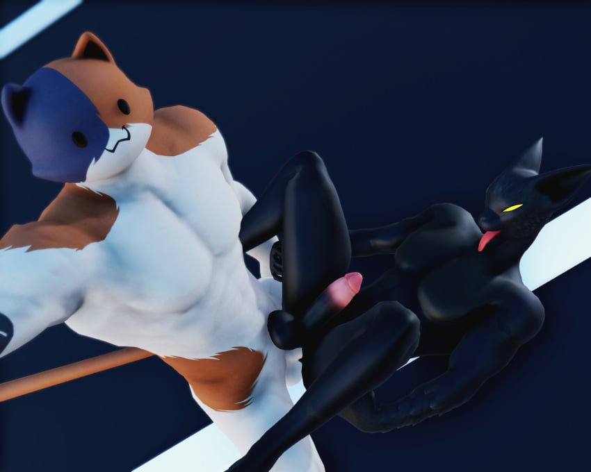 3d 3d_(artwork) 5:4 anal anal_sex anthro azuki_(fortnite) balls black_body calico_cat digital_media_(artwork) domestic_cat epic_games felid feline felis fortnite gay gay_anal genitals hi_res male male/male male_penetrated male_penetrating male_penetrating_male malicekira mammal meowscles_(fortnite) mottled muscular muscular_anthro muscular_male nude penetration penis piebald selfie smile video_games yellow_eyes