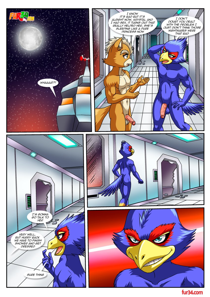 2boys anthro ass balls bbmbbf blush comic falco_lombardi fox_mccloud fur34 furry love_brings_us_together_too_(comic) male male_only nintendo nude palcomix penis star_fox