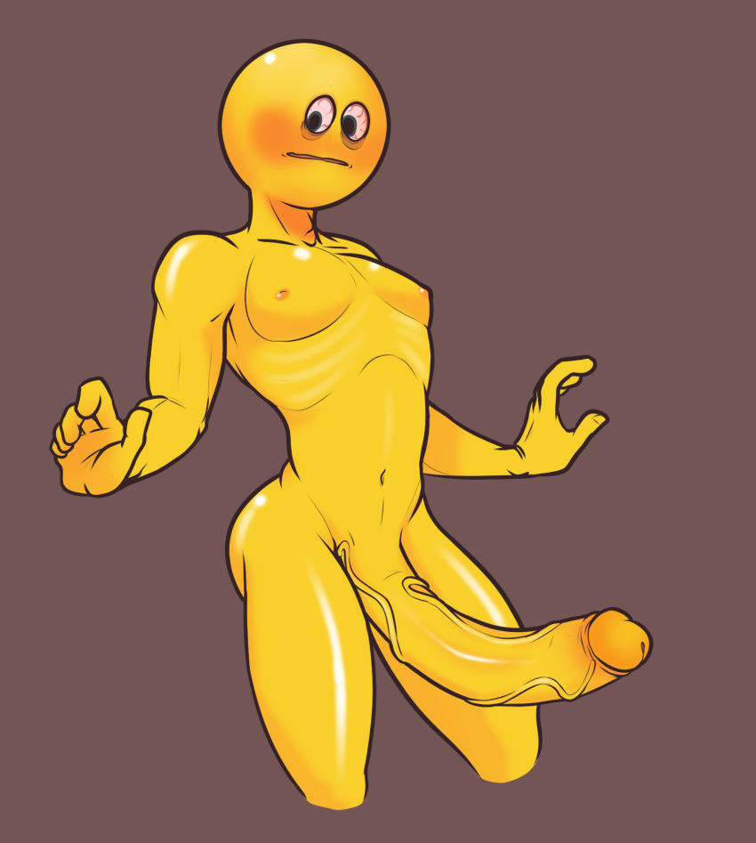 absurd_res duo emoji emoji_(race) gay genitals hi_res humanoid long_penis male palchamon penis simple_background twink vein veiny_penis yellow_body